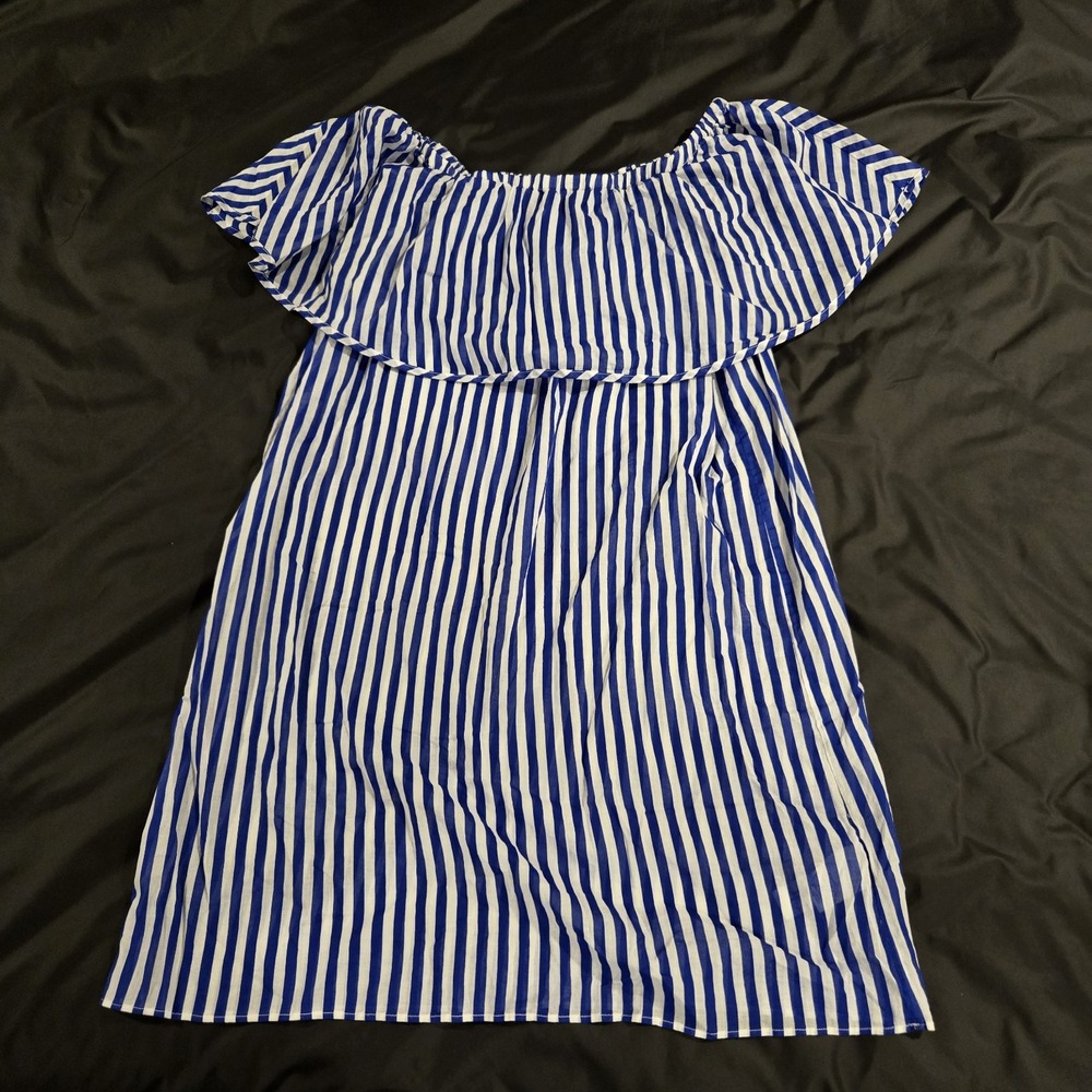 J. Crew Off The Shoulder Beach Swim Cover Up Dress Blue White Stripes Size XS